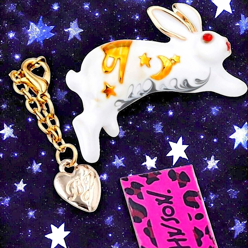 Gold Red Crystal White & Gold Bunny Rabbit Necklace/Brooch